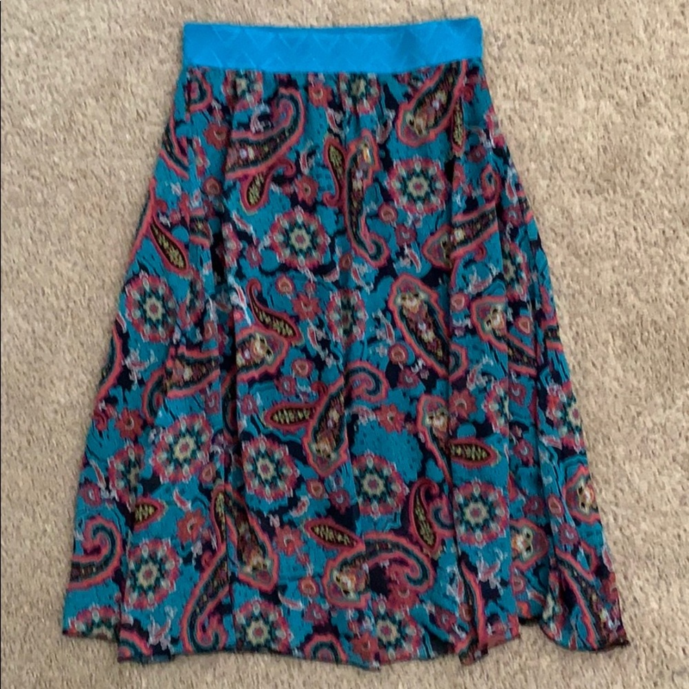 Lularoe Lola Skirt S Teal Black Pink Paisley Print